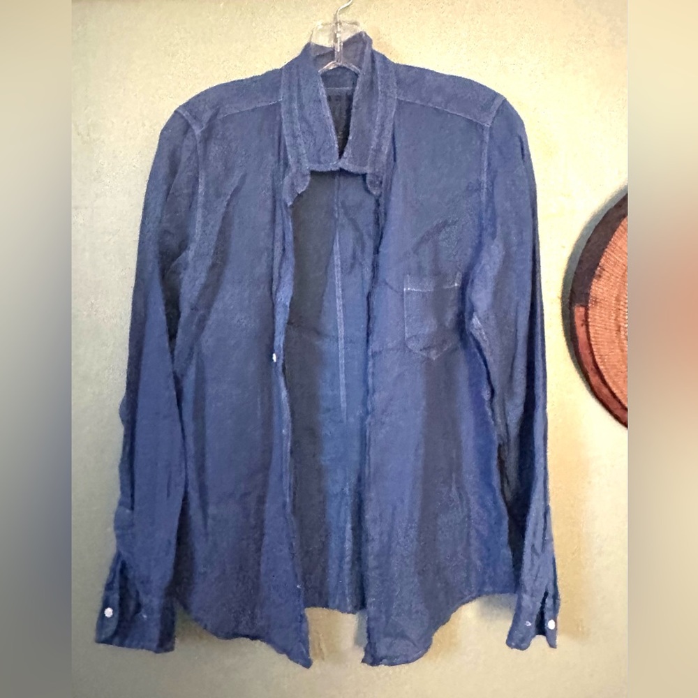 Frank & Eileen Barry shirt large.. indigo with tiny dark blue dots